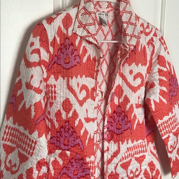 Patty Kim Reversible Cotton Jacket in Fuchsia and Coral, Pockets on Both Sides - Picture 3 of 12